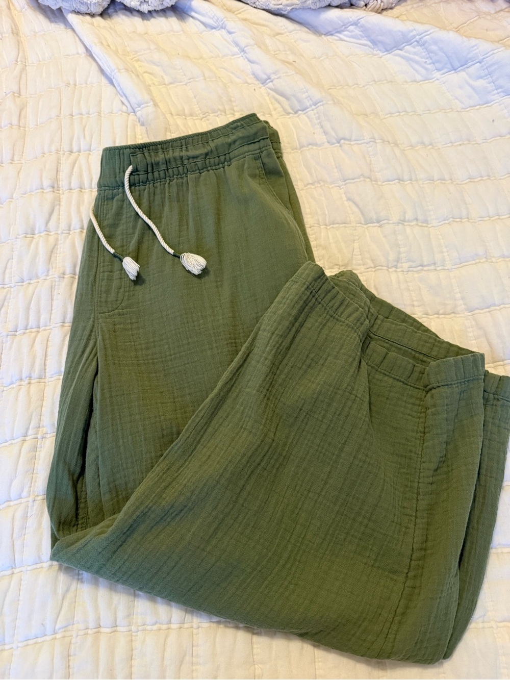 Olive Green Cropped Linen Pants
